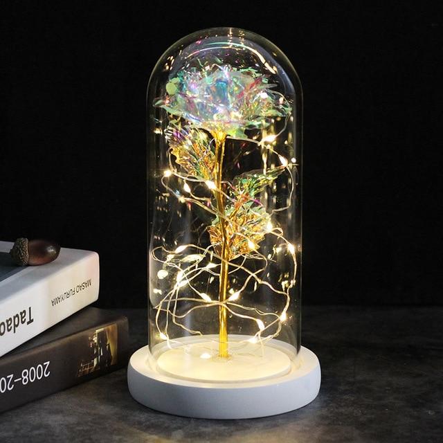 Best seller Beauty And The Beast Galaxy Rose In Glass Dome White Base For Deco Valentine's Day Gifts Christmas LED Rose Lamps