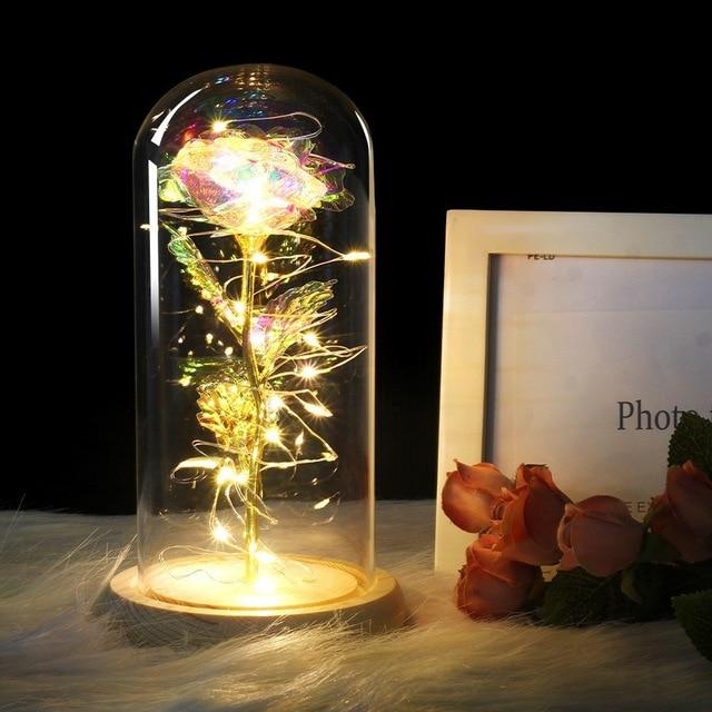 Best seller Beauty And The Beast Galaxy Rose In Glass Dome White Base For Deco Valentine's Day Gifts Christmas LED Rose Lamps