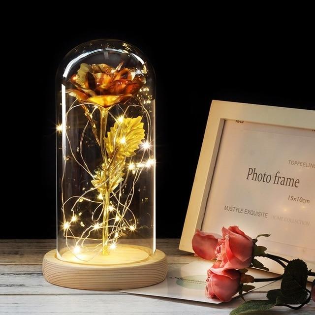 Best seller Beauty And The Beast Galaxy Rose In Glass Dome White Base For Deco Valentine's Day Gifts Christmas LED Rose Lamps