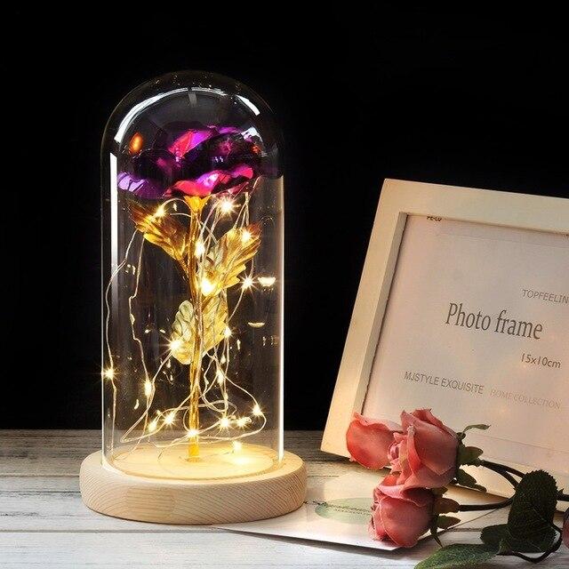 Best seller Beauty And The Beast Galaxy Rose In Glass Dome White Base For Deco Valentine's Day Gifts Christmas LED Rose Lamps