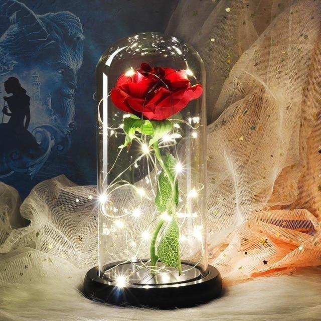 Best seller Beauty And The Beast Galaxy Rose In Glass Dome White Base For Deco Valentine's Day Gifts Christmas LED Rose Lamps
