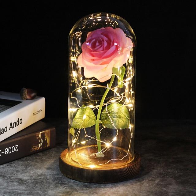 Best seller Beauty And The Beast Galaxy Rose In Glass Dome White Base For Deco Valentine's Day Gifts Christmas LED Rose Lamps