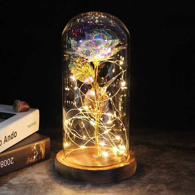 Best seller Beauty And The Beast Galaxy Rose In Glass Dome White Base For Deco Valentine's Day Gifts Christmas LED Rose Lamps