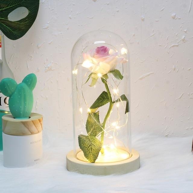 Best seller Beauty And The Beast Galaxy Rose In Glass Dome White Base For Deco Valentine's Day Gifts Christmas LED Rose Lamps