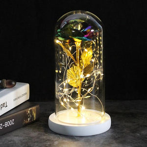 Best seller Beauty And The Beast Galaxy Rose In Glass Dome White Base For Deco Valentine's Day Gifts Christmas LED Rose Lamps