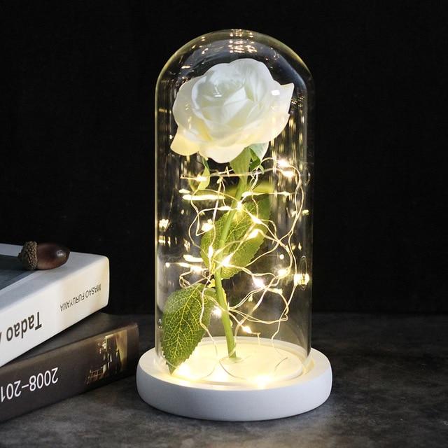 Best seller Beauty And The Beast Galaxy Rose In Glass Dome White Base For Deco Valentine's Day Gifts Christmas LED Rose Lamps