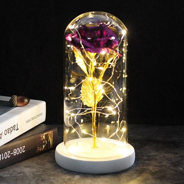 Best seller Beauty And The Beast Galaxy Rose In Glass Dome White Base For Deco Valentine's Day Gifts Christmas LED Rose Lamps