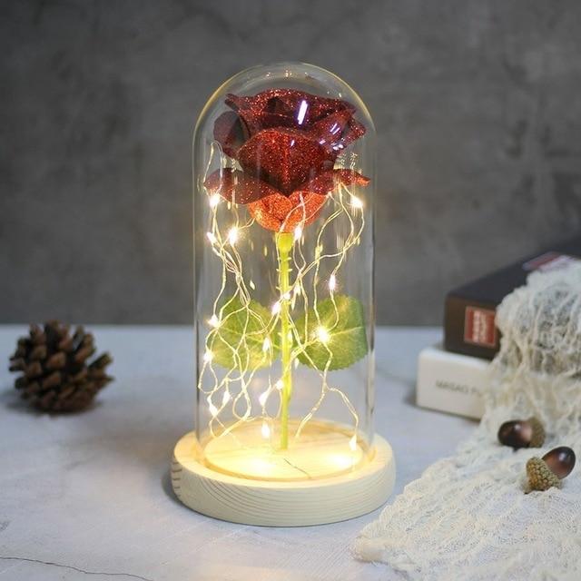 Best seller Beauty And The Beast Galaxy Rose In Glass Dome White Base For Deco Valentine's Day Gifts Christmas LED Rose Lamps