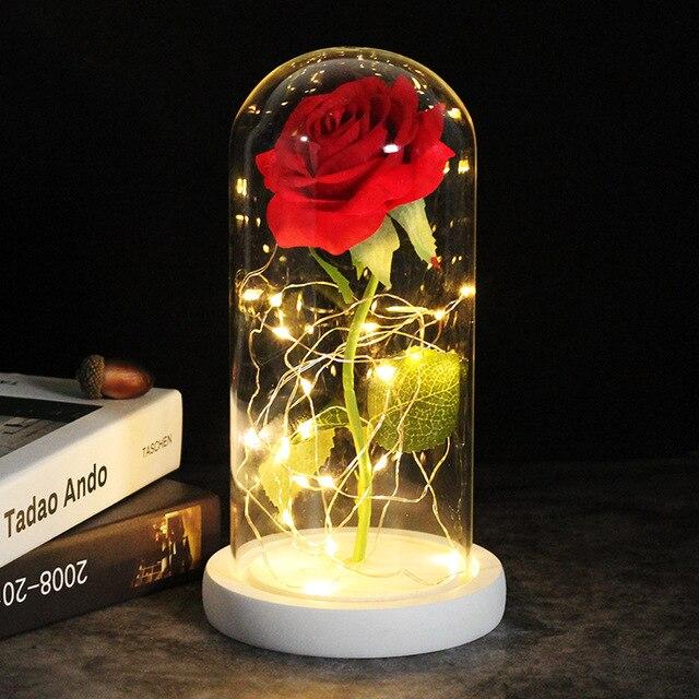 Best seller Beauty And The Beast Galaxy Rose In Glass Dome White Base For Deco Valentine's Day Gifts Christmas LED Rose Lamps