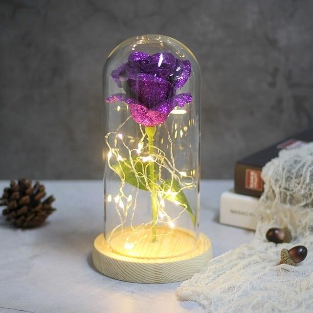 Best seller Beauty And The Beast Galaxy Rose In Glass Dome White Base For Deco Valentine's Day Gifts Christmas LED Rose Lamps