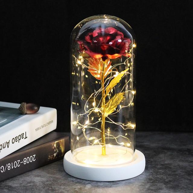 Best seller Beauty And The Beast Galaxy Rose In Glass Dome White Base For Deco Valentine's Day Gifts Christmas LED Rose Lamps