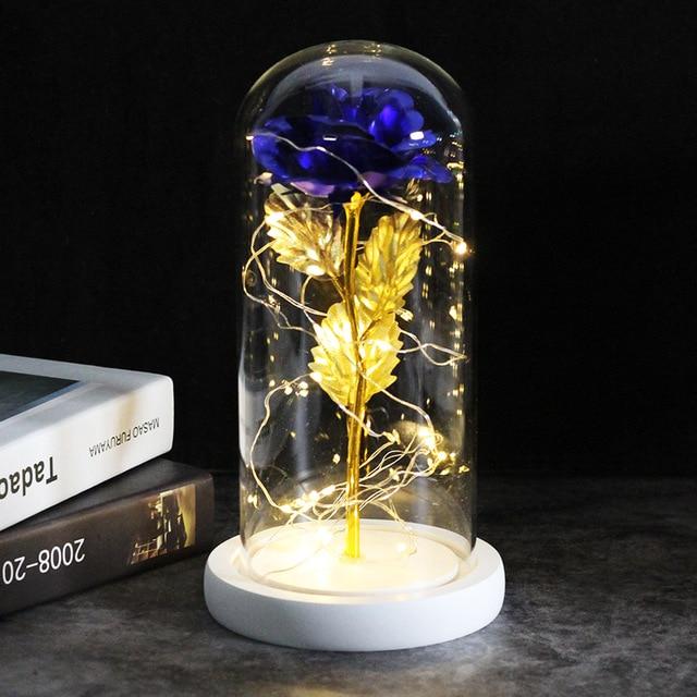 Best seller Beauty And The Beast Galaxy Rose In Glass Dome White Base For Deco Valentine's Day Gifts Christmas LED Rose Lamps