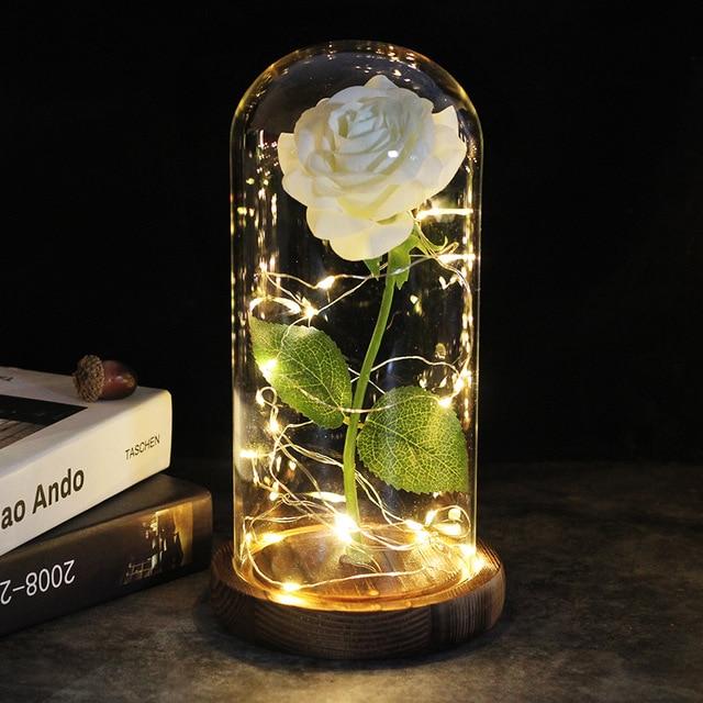 Best seller Beauty And The Beast Galaxy Rose In Glass Dome White Base For Deco Valentine's Day Gifts Christmas LED Rose Lamps