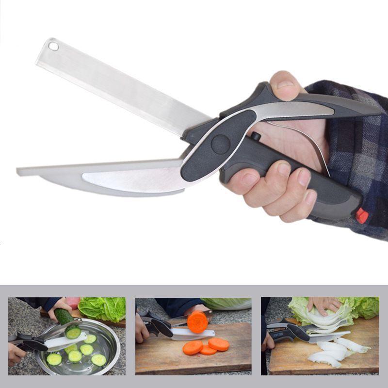 2 in 1 Utility Scissors Knife&Board Smart Chef Stainless Steel Ourdoor Meat Potato Cheese Vegetable Kitchen