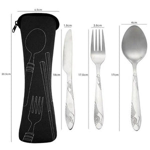 4pcs Portable Tableware Set Stainless Steel Spoon Fork Steak Knife Dinner Set Cutlery Outdoors Camping Travel Tableware with Bag