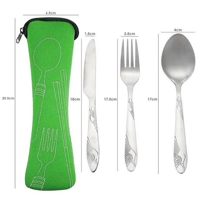 4pcs Portable Tableware Set Stainless Steel Spoon Fork Steak Knife Dinner Set Cutlery Outdoors Camping Travel Tableware with Bag