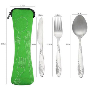 4pcs Portable Tableware Set Stainless Steel Spoon Fork Steak Knife Dinner Set Cutlery Outdoors Camping Travel Tableware with Bag