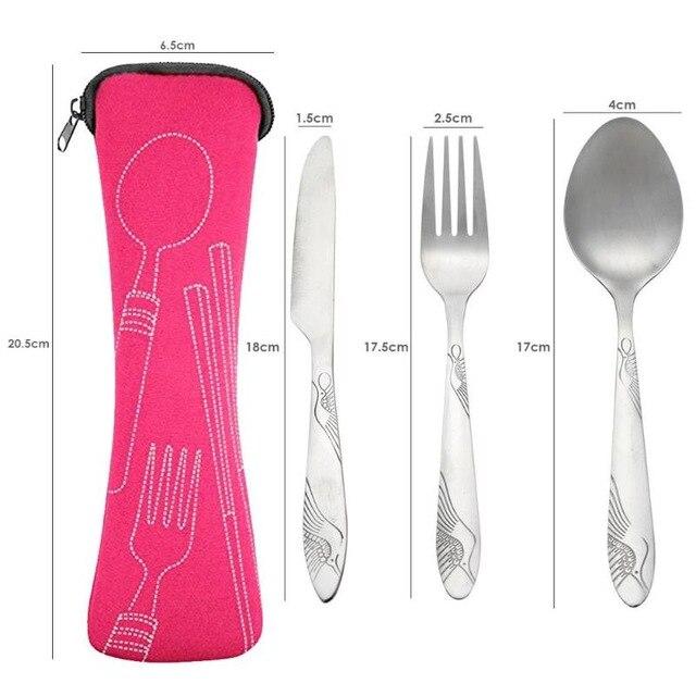 4pcs Portable Tableware Set Stainless Steel Spoon Fork Steak Knife Dinner Set Cutlery Outdoors Camping Travel Tableware with Bag