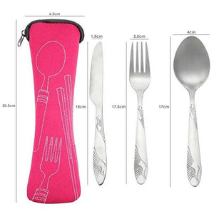 4pcs Portable Tableware Set Stainless Steel Spoon Fork Steak Knife Dinner Set Cutlery Outdoors Camping Travel Tableware with Bag