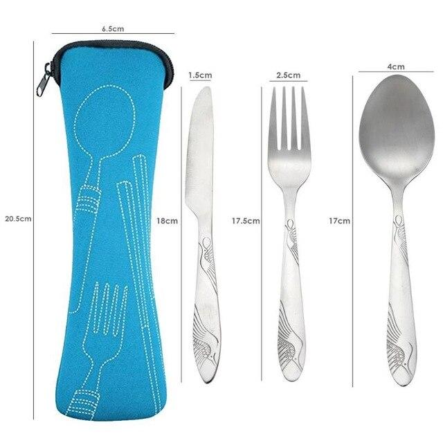 4pcs Portable Tableware Set Stainless Steel Spoon Fork Steak Knife Dinner Set Cutlery Outdoors Camping Travel Tableware with Bag