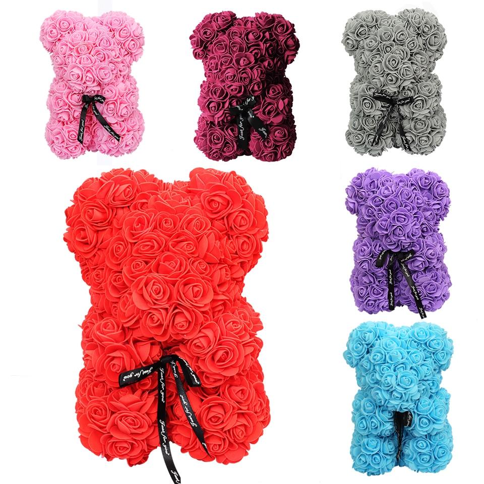 VIP Best seller 25cm Red Rose Bear Artificial Flower New Year Gifts for Women Valentines Gift Christmas Teddi Bear Rose